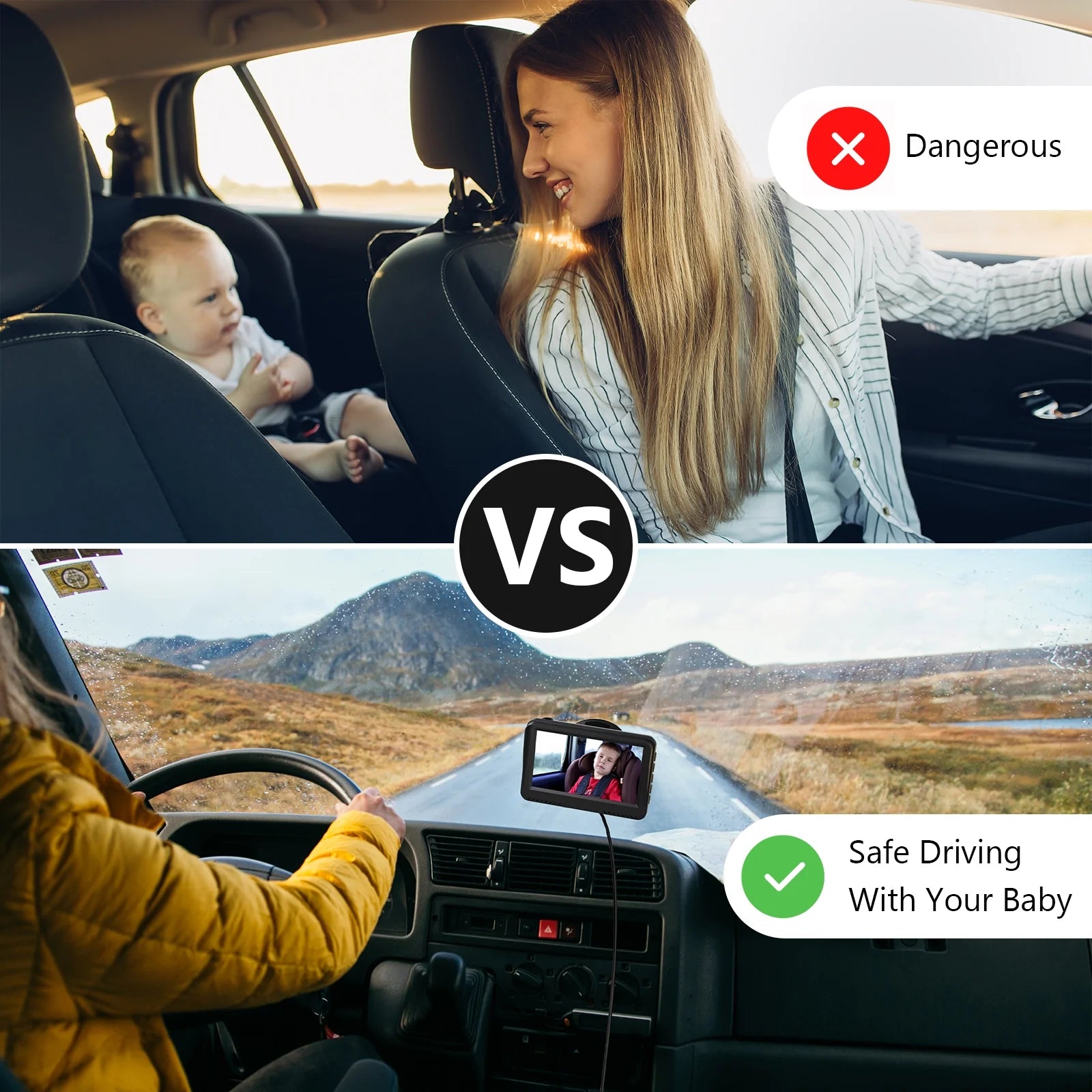 Baby Car Back Seat Camera, 4.3" HD Monitor Screen, Night Vision Baby Car Mirror