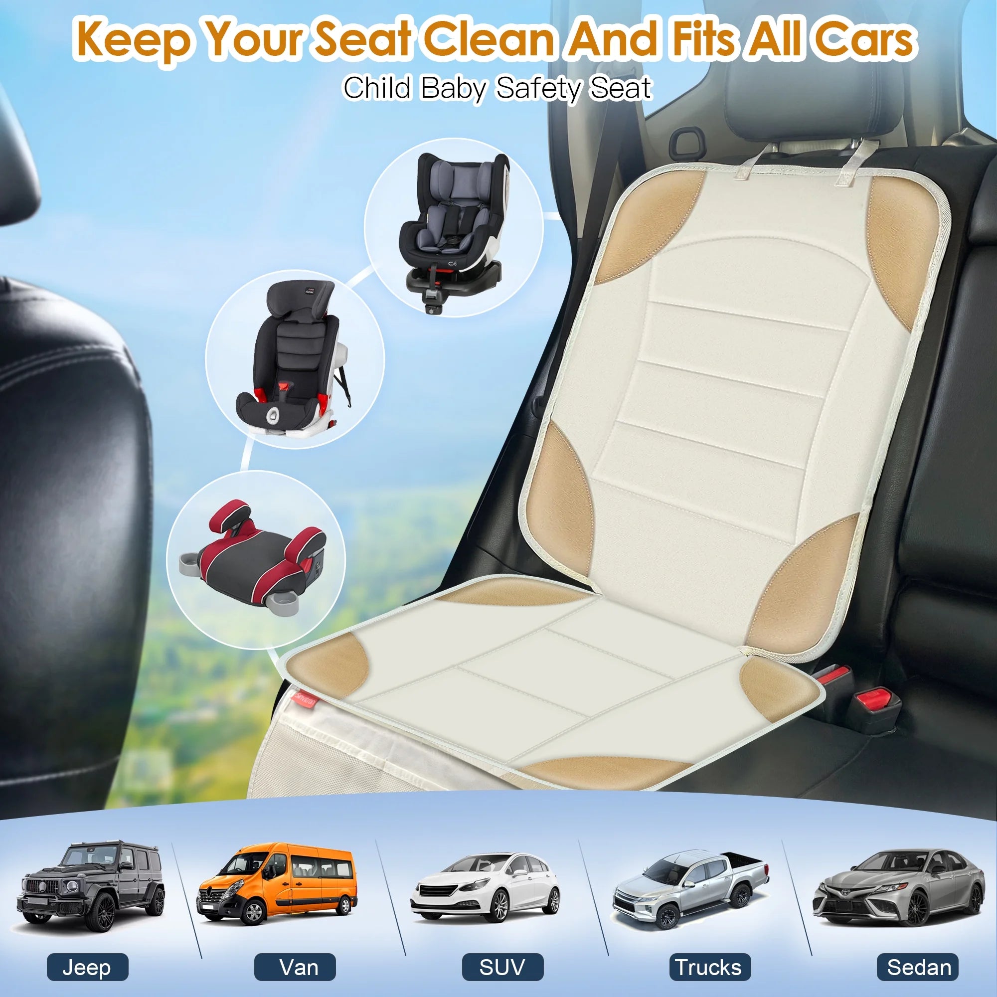 Sinvitron Car Seat Protector for Car Seat, Car Seat Cushion for Leather and Fabric Seats, 2 Mesh Pockets, Non-Slip Bottom, Waterproof Protectors for Vehicles(2 Pack)