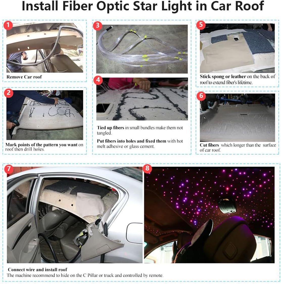 Car Home 16W Fiber Optic Lights Star Ceiling Light Kit App+Music Control Effect, RGBW Sound Sensor Light Source with 28Key RF Musical Remote with Mixed Fiber Cable 335Pcs(0.75+1+1.5Mm)13.1Ft/4M