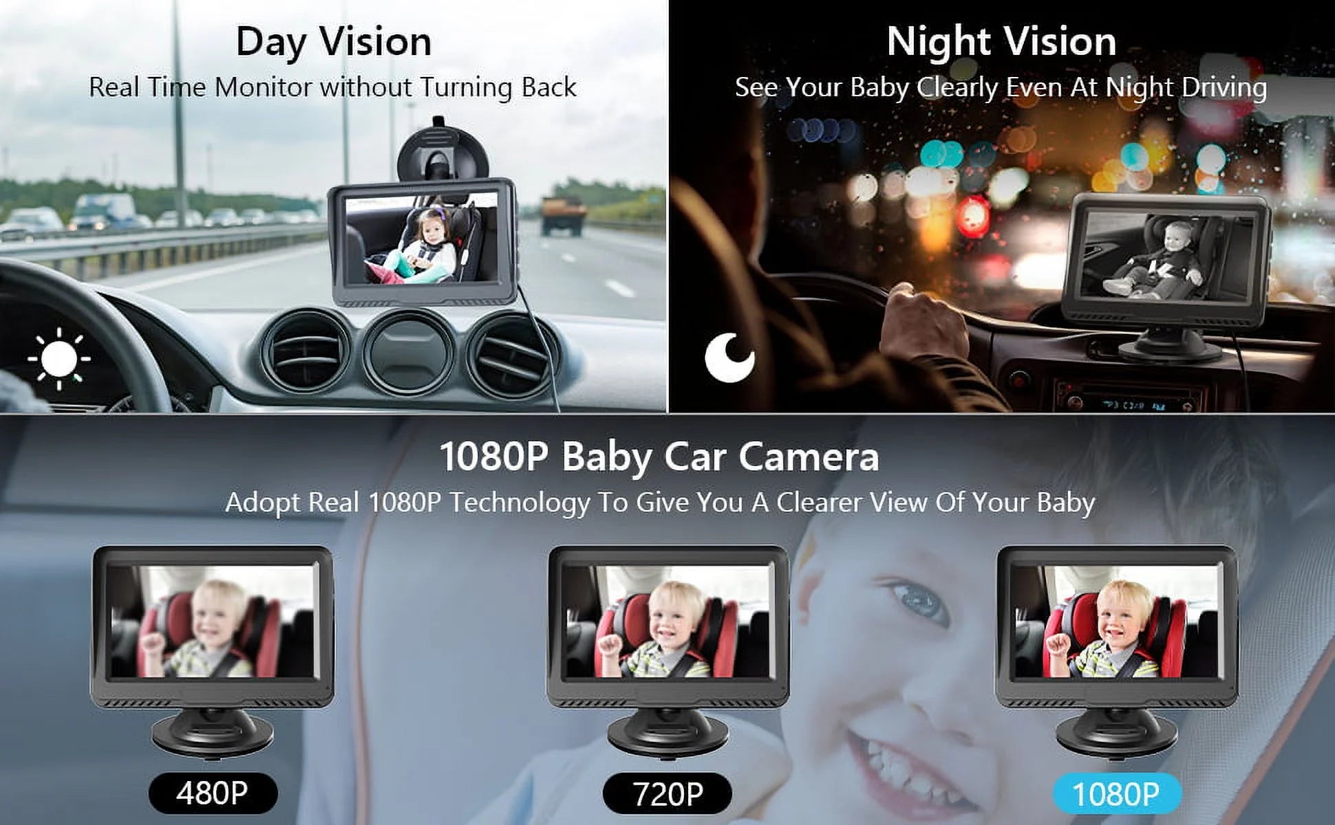 Baby Car Back Seat Camera, 4.3" HD Monitor Screen, Night Vision Baby Car Mirror