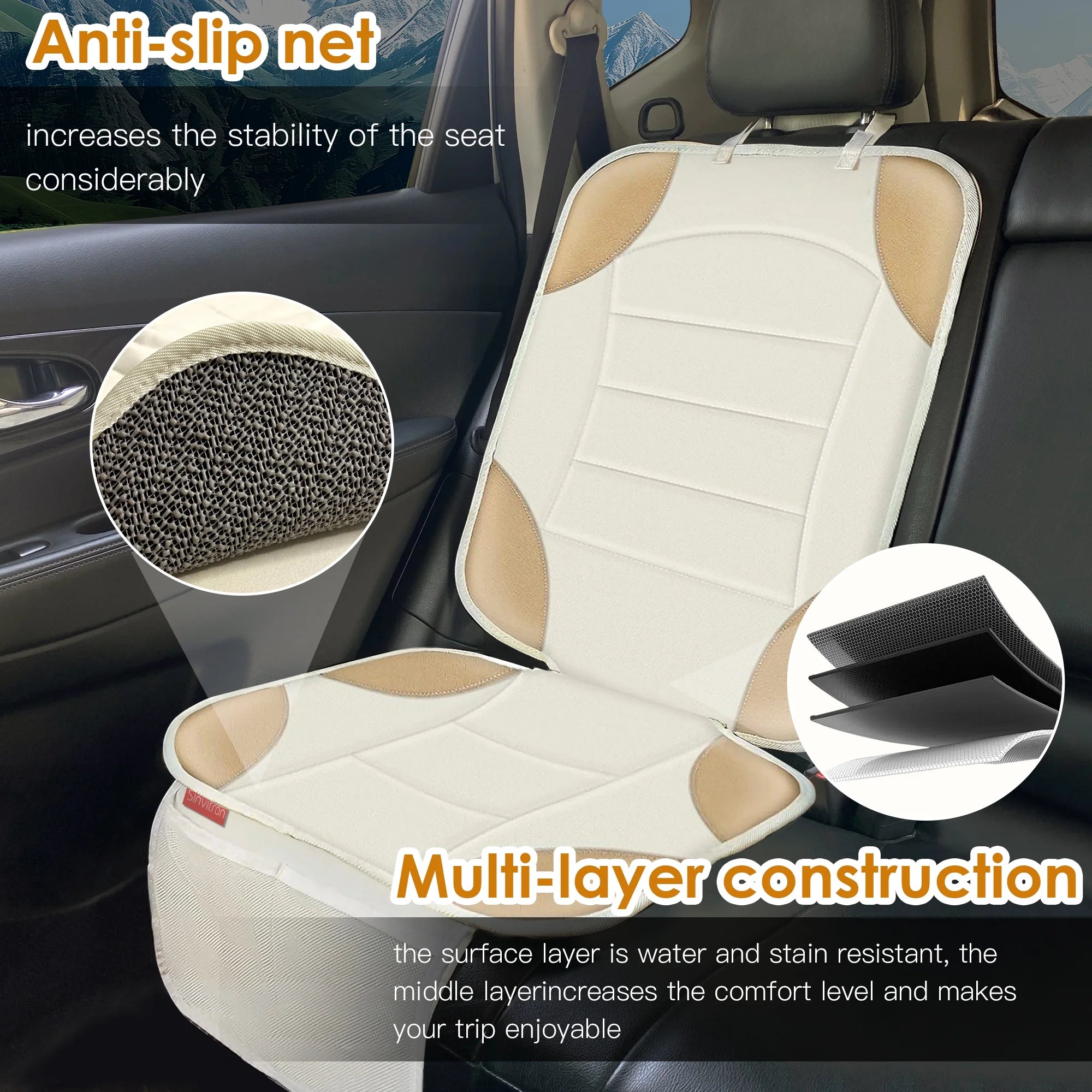 Sinvitron Car Seat Protector for Car Seat, Car Seat Cushion for Leather and Fabric Seats, 2 Mesh Pockets, Non-Slip Bottom, Waterproof Protectors for Vehicles(2 Pack)