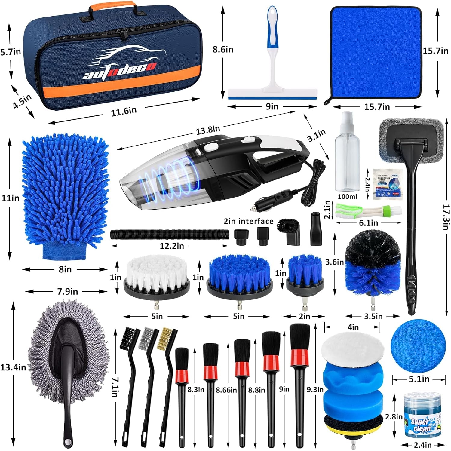 37Pcs Car Detailing Brush Set, Car Detailing Kit, Auto Detailing Drill Brush Set, Car Detailing Brushes, Car Wash Cleaning Tools Kit with Car Vacuum for Interior, Exterior, Wheels, Blue