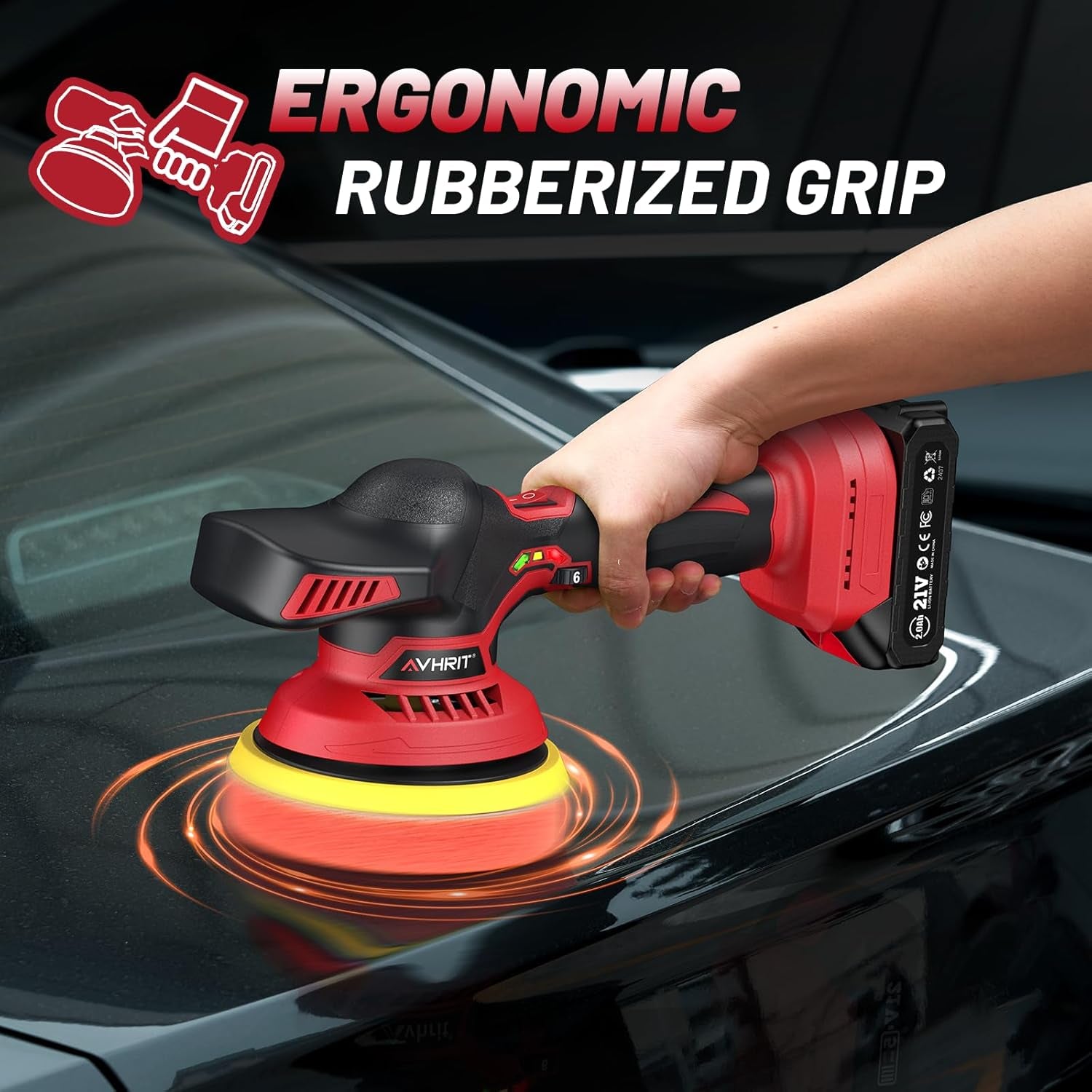 Cordless Car Buffer Polisher Kit W/ 2X2000Mah 21V Batteries, 6 Inch Car Buffer Waxer Kit W/ 6 Variable Speed & Extra 10 PCS Attachments, Polisher for Car Detailing,Boat Sanding,Scratch Removing
