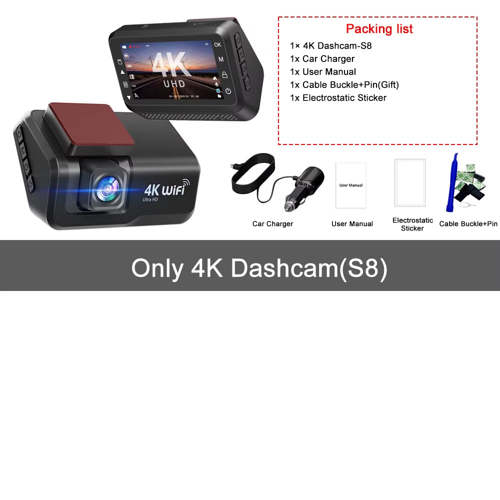 4K UHD Dash Cam Wifi Car DVR Front and Rear Dual Lens Auto Car Camera with Night Vision 24H Parking Monitor Black Box