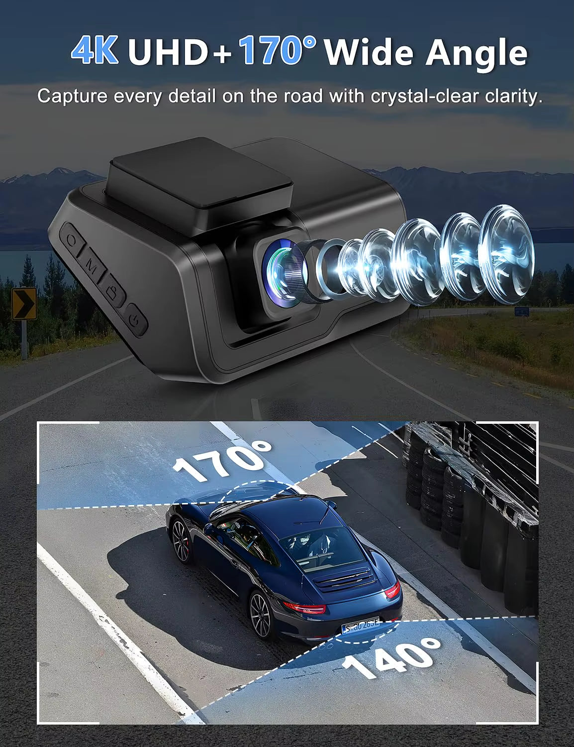 4K UHD Dash Cam Wifi Car DVR Front and Rear Dual Lens Auto Car Camera with Night Vision 24H Parking Monitor Black Box
