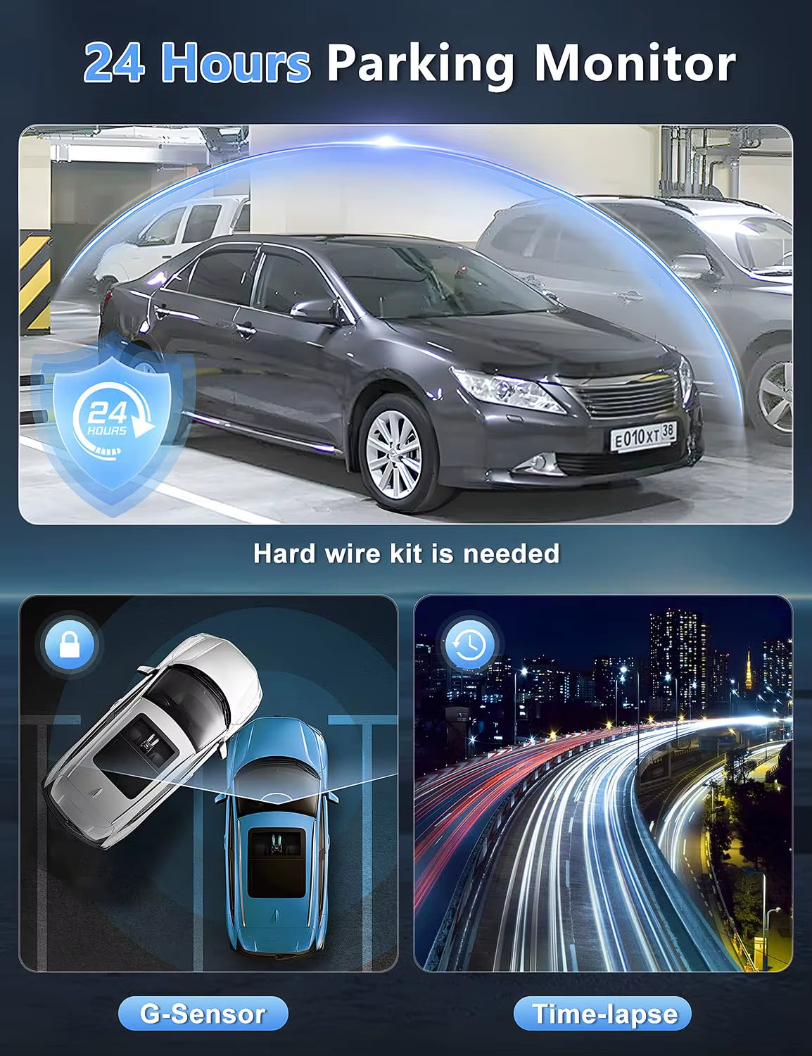 4K UHD Dash Cam Wifi Car DVR Front and Rear Dual Lens Auto Car Camera with Night Vision 24H Parking Monitor Black Box
