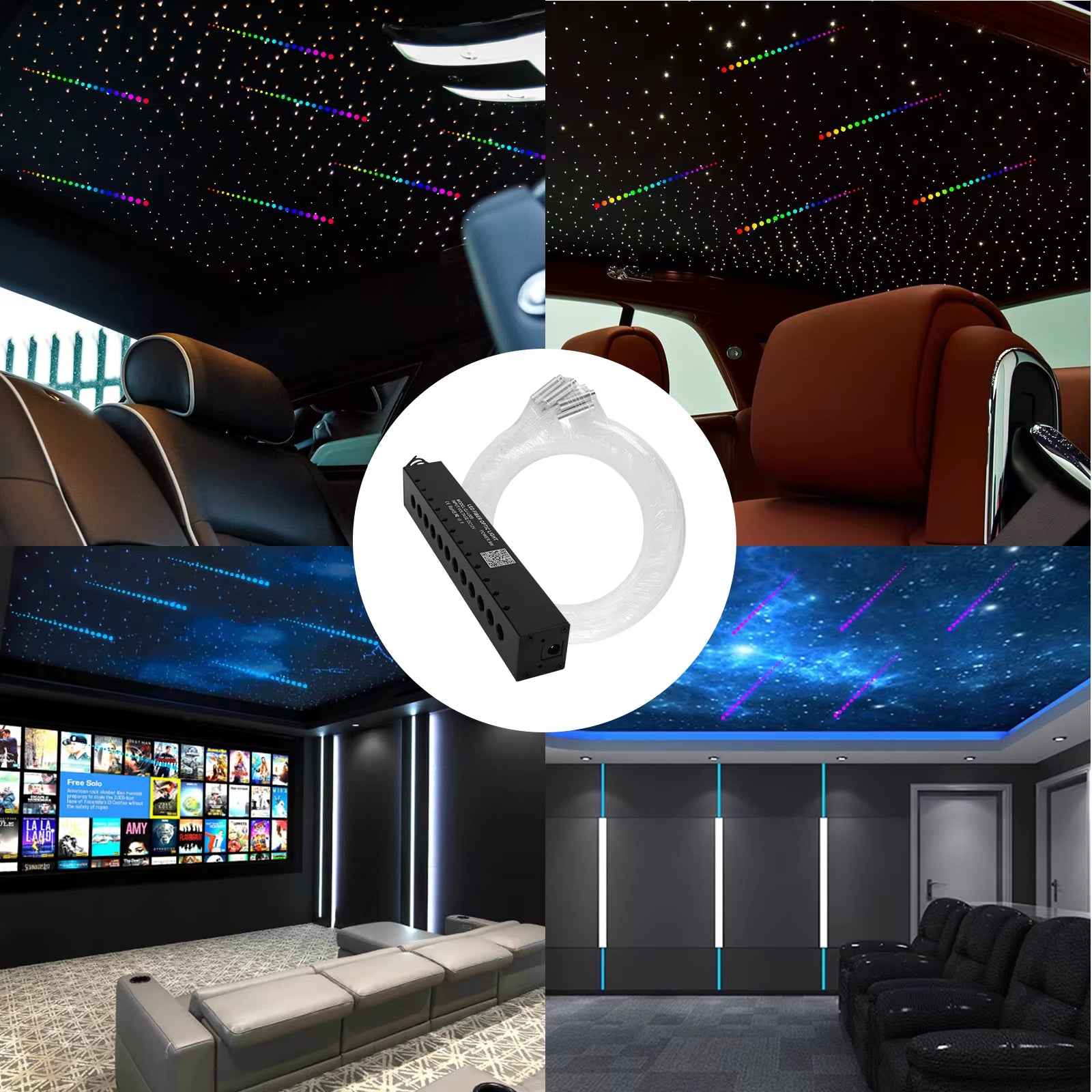 9W 12 Leds Shooting Stars Sky APP RGBW Fiber Optic Lights with Fiber Optic Star Ceiling Car Roof Meteor Effect Light Engine Kit