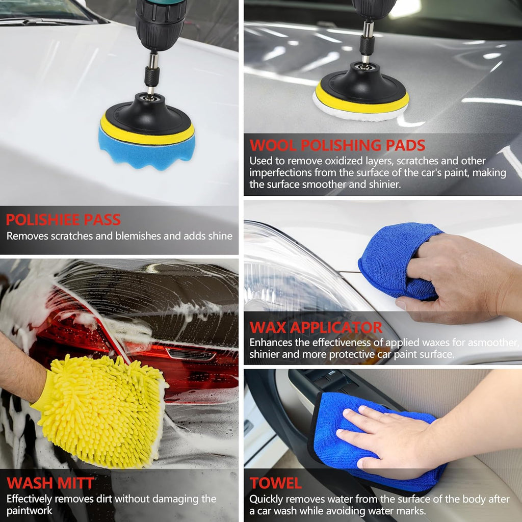30Pcs Car Detailing Kit with Drill Brush, Interior & Exterior Cleaning, Polishing & Waxing Tools (30Pcs)