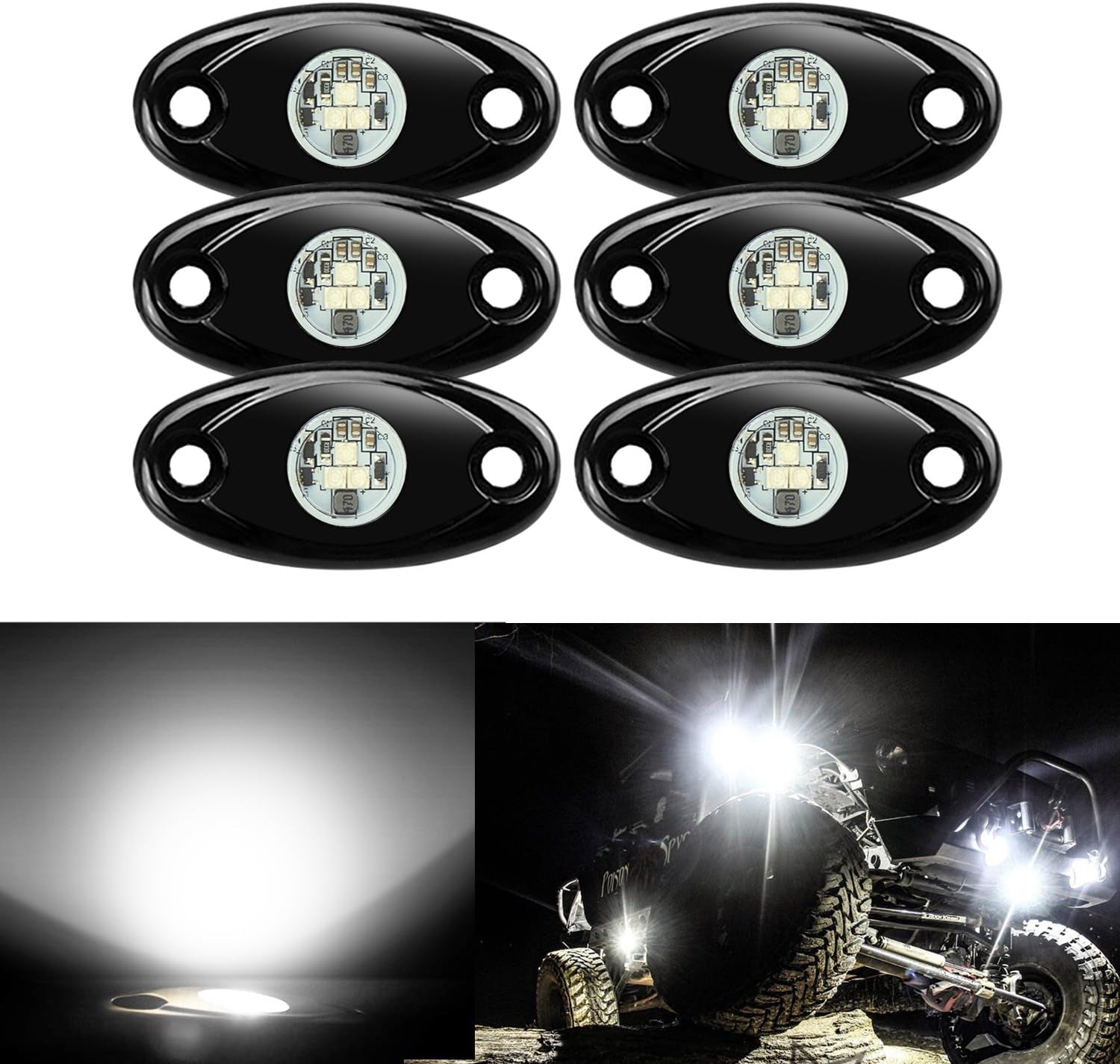 6 Pods LED Rock Lights,  Waterproof LED Neon Underglow Light for Car Truck ATV UTV SUV Offroad Boat Underbody Glow Trail Rig Lamp (White)
