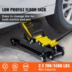 Low Profile Floor Jack 2.5 Ton Heavy Steel Single Piston Hydraulic Pump Heavy-Strength Steel Construction