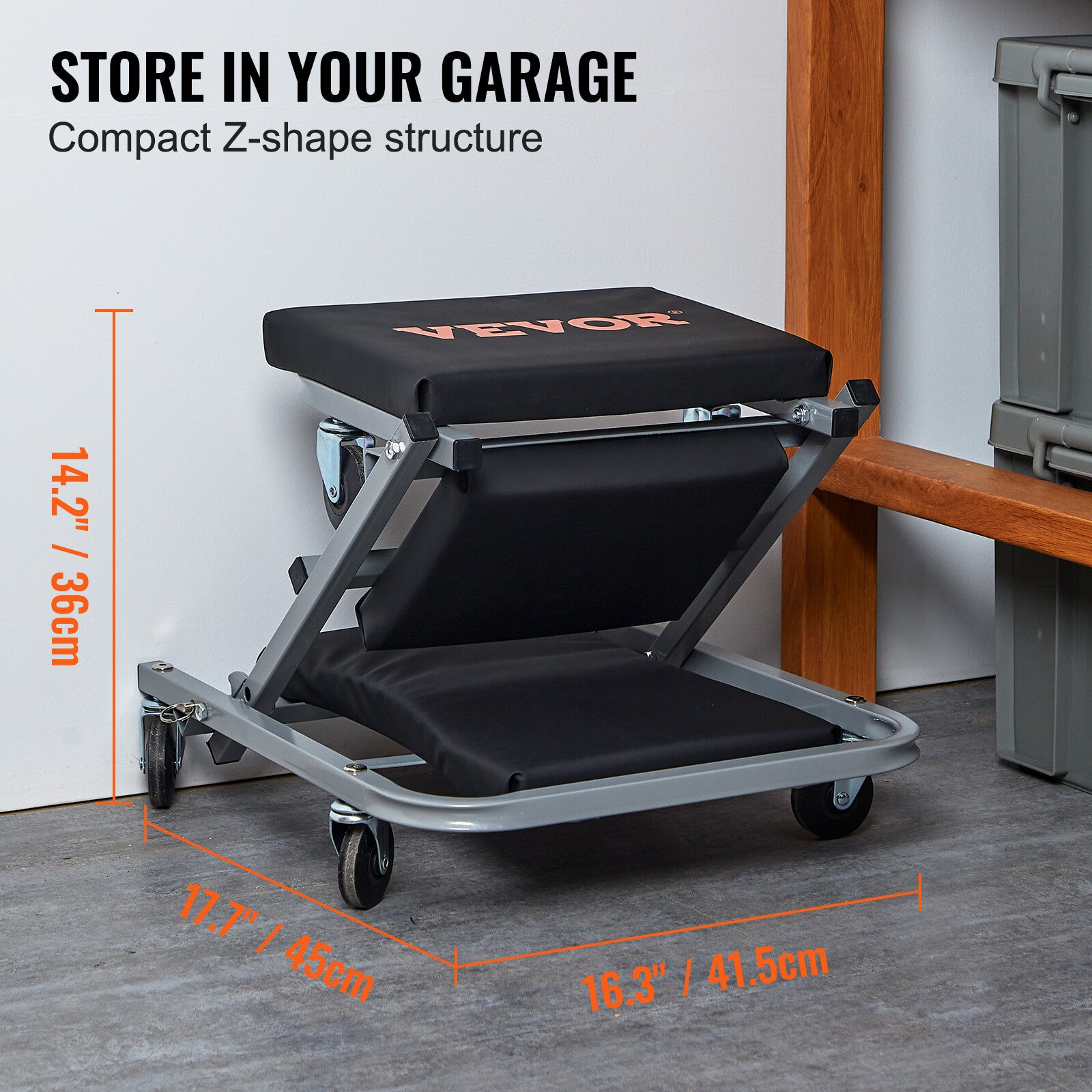 Mechanic Creeper 36''300Lbs 2 in 1 Folding Rolling Garage Stool Shop Chair