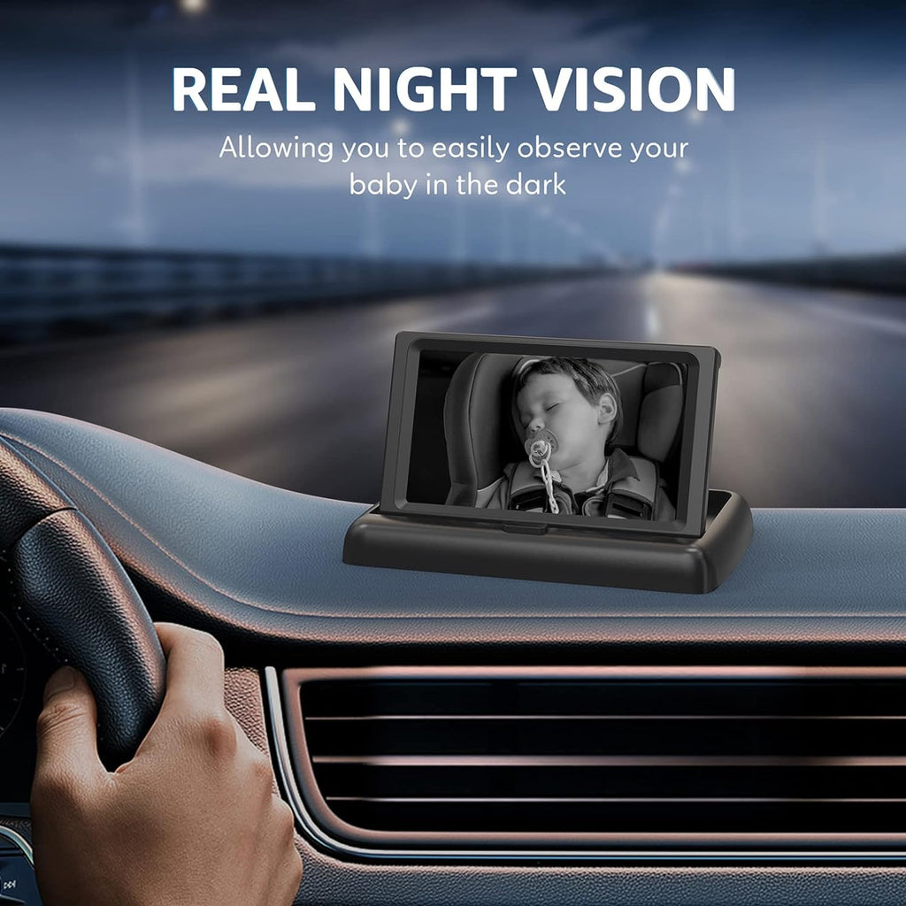 Baby Car Camera, HD Display Baby Car Mirror with Night Vision Feature, 4.3 Inch
