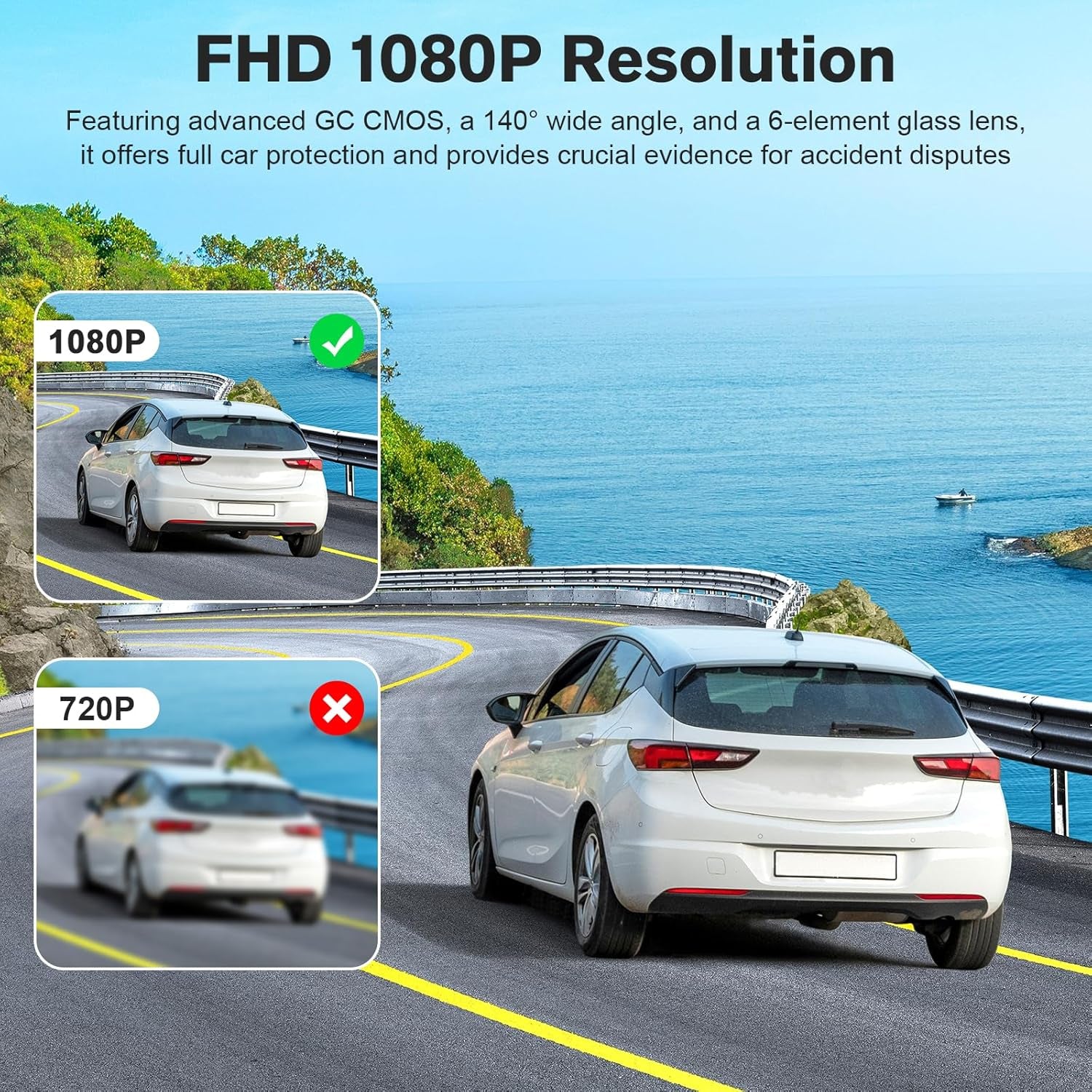 Dash Cam Front- 1080P FHD Front Dash Camera for Cars with APP Free 32GB Card|Night Vision|Loop Recording|G-Sensor|Wdr|24H Parking Monitor|Type C