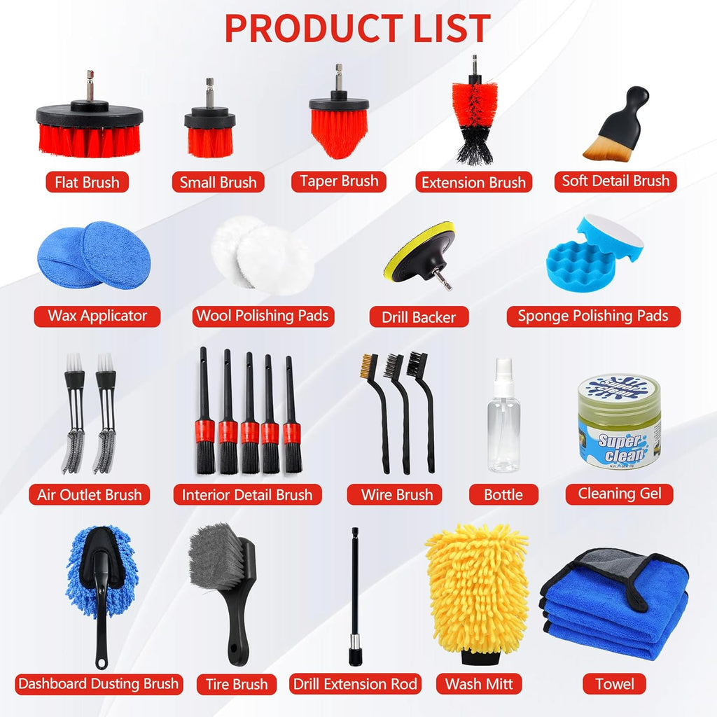 30Pcs Car Detailing Kit with Drill Brush, Interior & Exterior Cleaning, Polishing & Waxing Tools (30Pcs)