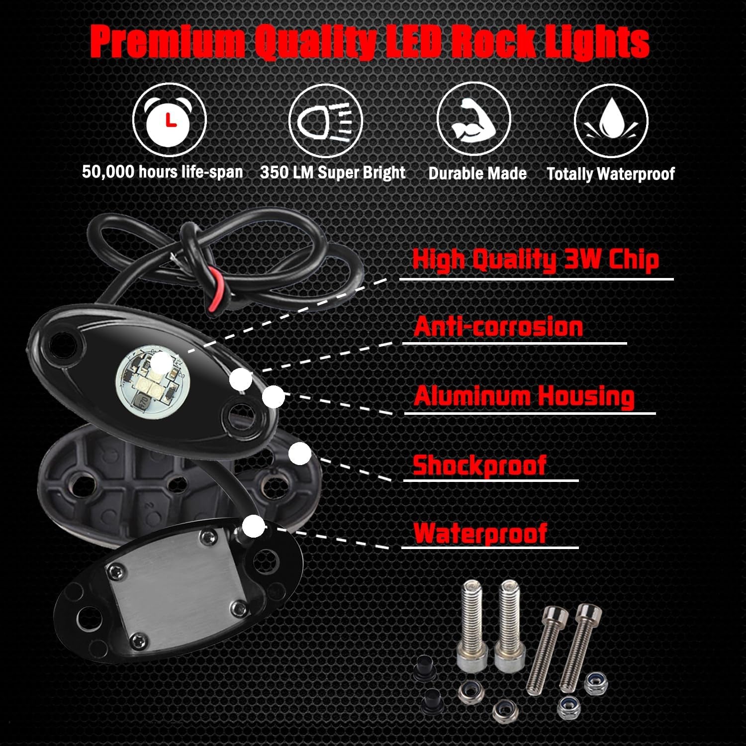 6 Pods LED Rock Lights,  Waterproof LED Neon Underglow Light for Car Truck ATV UTV SUV Offroad Boat Underbody Glow Trail Rig Lamp (White)