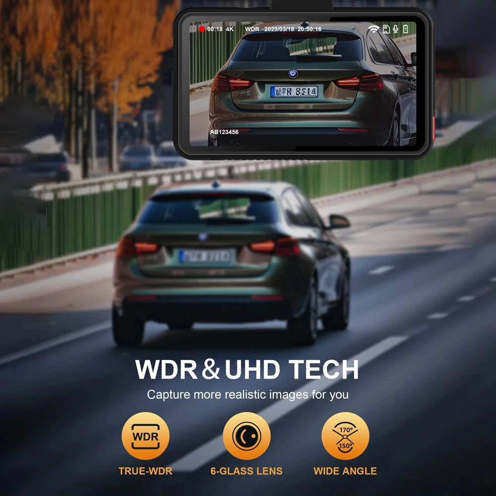 4K Wifi Dash Cam for Cars Front and Rear Dual Lens Auto Dashcam Time-Lapse Video Built-In Wifi Support 24H Parking Monitor