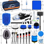 37Pcs Car Detailing Brush Set, Car Detailing Kit, Auto Detailing Drill Brush Set, Car Detailing Brushes, Car Wash Cleaning Tools Kit with Car Vacuum for Interior, Exterior, Wheels, Blue