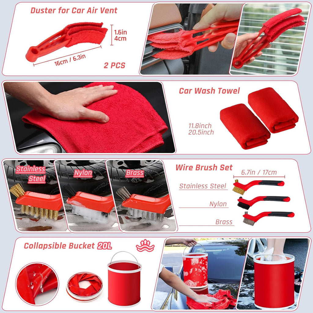 37PCS Car Detailing Kit Interior Cleaner, Auto Detailing Kit, Car Vacuum Car Interior Detailing Kit, Car Wash Kit with Bucket Detailing Brush Set Car Accessories for Motorcycle, Cars, Bikes, Wheels