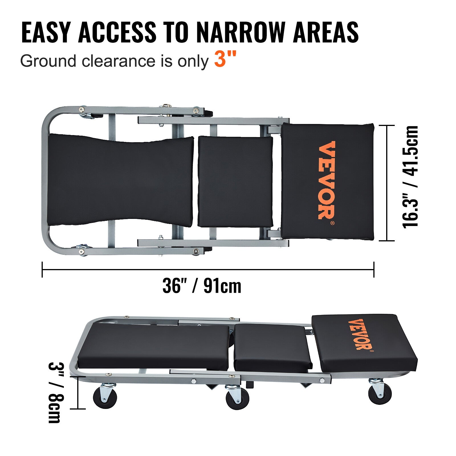 Mechanic Creeper 36''300Lbs 2 in 1 Folding Rolling Garage Stool Shop Chair