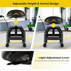 Rolling Garage Stool, 22.5”-27.5” Adjustable Mechanic Chair with Padded Seat, 330LBS Capacity, Tool Tray, Heavy Duty Creeper Seat, 360° Swivel Shop Stool for Workshop