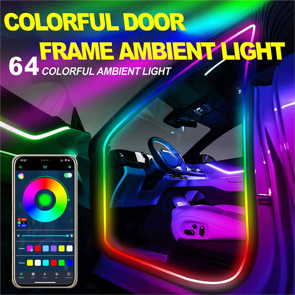 5In1 LED Interior Car Door Light Ambient Strips Light Car Decoration with Remote Control 8 Modes USB App Control Car Accessories
