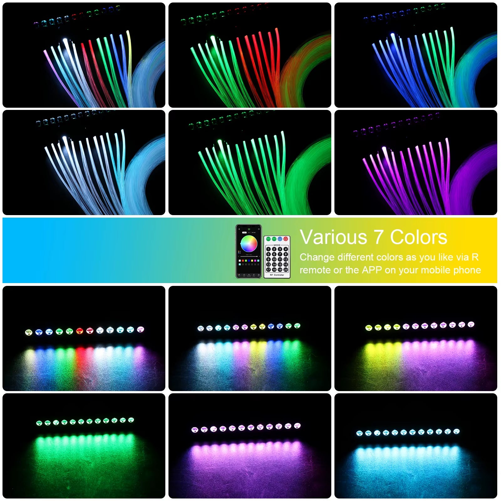 9W 12 Leds Shooting Stars Sky APP RGBW Fiber Optic Lights with Fiber Optic Star Ceiling Car Roof Meteor Effect Light Engine Kit