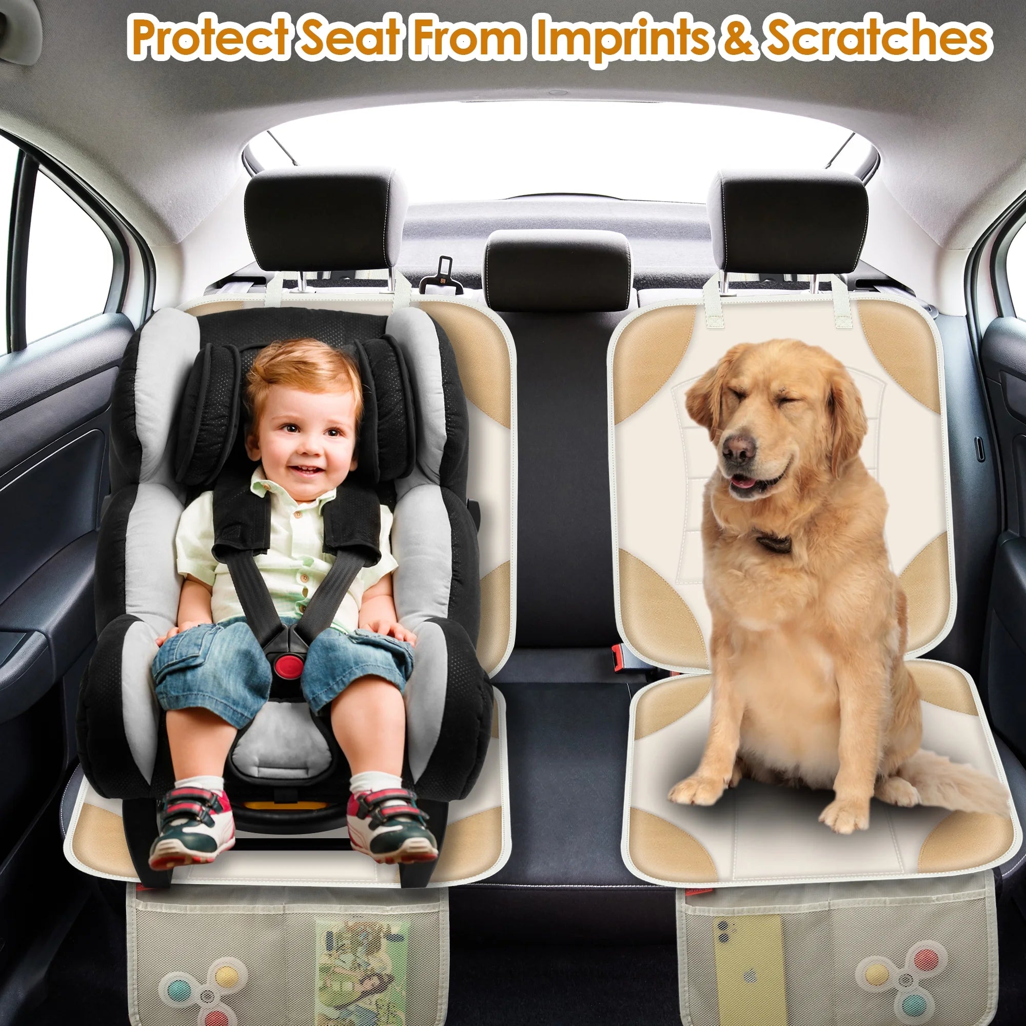 Sinvitron Car Seat Protector for Car Seat, Car Seat Cushion for Leather and Fabric Seats, 2 Mesh Pockets, Non-Slip Bottom, Waterproof Protectors for Vehicles(2 Pack)