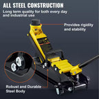 Low Profile Floor Jack 2.5 Ton Heavy Steel Single Piston Hydraulic Pump Heavy-Strength Steel Construction