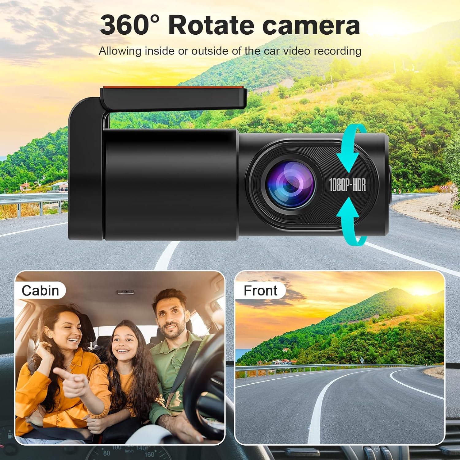 Dash Cam Front- 1080P FHD Front Dash Camera for Cars with APP Free 32GB Card|Night Vision|Loop Recording|G-Sensor|Wdr|24H Parking Monitor|Type C