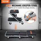Mechanic Creeper 36''300Lbs 2 in 1 Folding Rolling Garage Stool Shop Chair