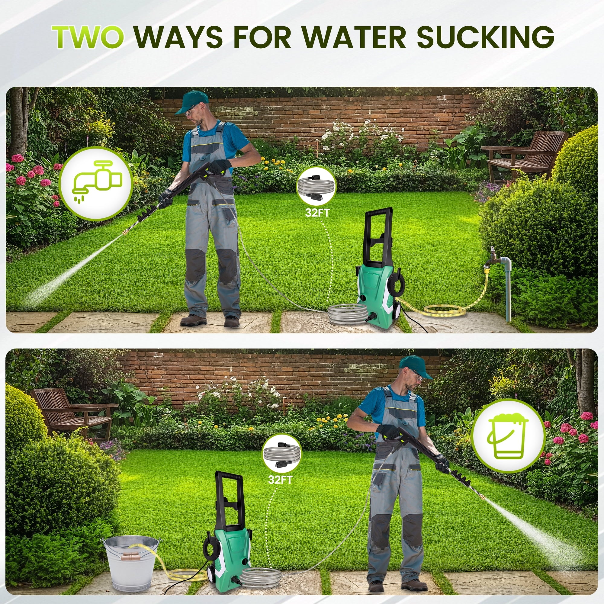 Electric Pressure Washer with 32 Ft Hose, 2030 PSI Max 2.4 GPM 220V with Foam Cannon 4 Nozzles for Cleaning Cars Patios Driveways Fences Pools