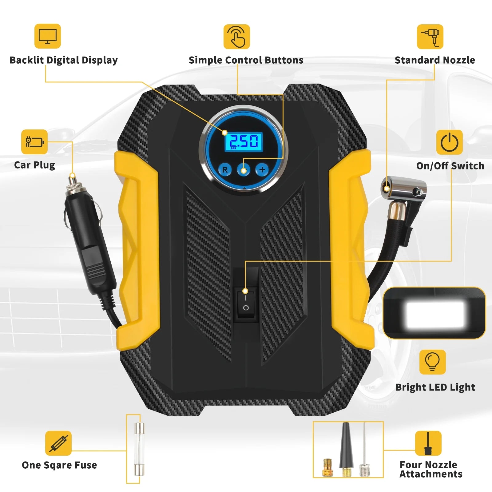 12V DC Tier Inflator, Auto Shut-Off 150PSI Air Pump for Car, Portable Tires Air Compressor