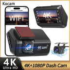 4K UHD Dash Cam Wifi Car DVR Front and Rear Dual Lens Auto Car Camera with Night Vision 24H Parking Monitor Black Box