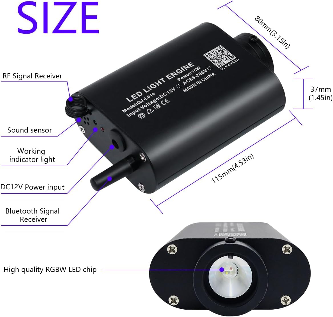 16W Car Home Use Fiber Optic Lights Star Ceiling Light Kit APP + Music Control, RGBW Sound Sensor Light Source with 28Key RF Musical Remote with Mixed Fiber Cable 295Pcs（0.75+1+1.5Mm）9.8Ft/3M