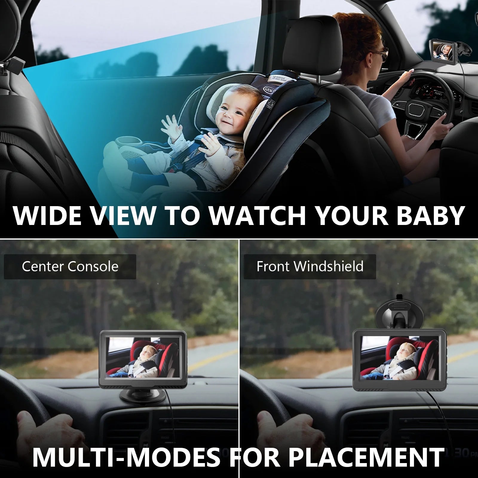 Baby Car Back Seat Camera, 4.3" HD Monitor Screen, Night Vision Baby Car Mirror