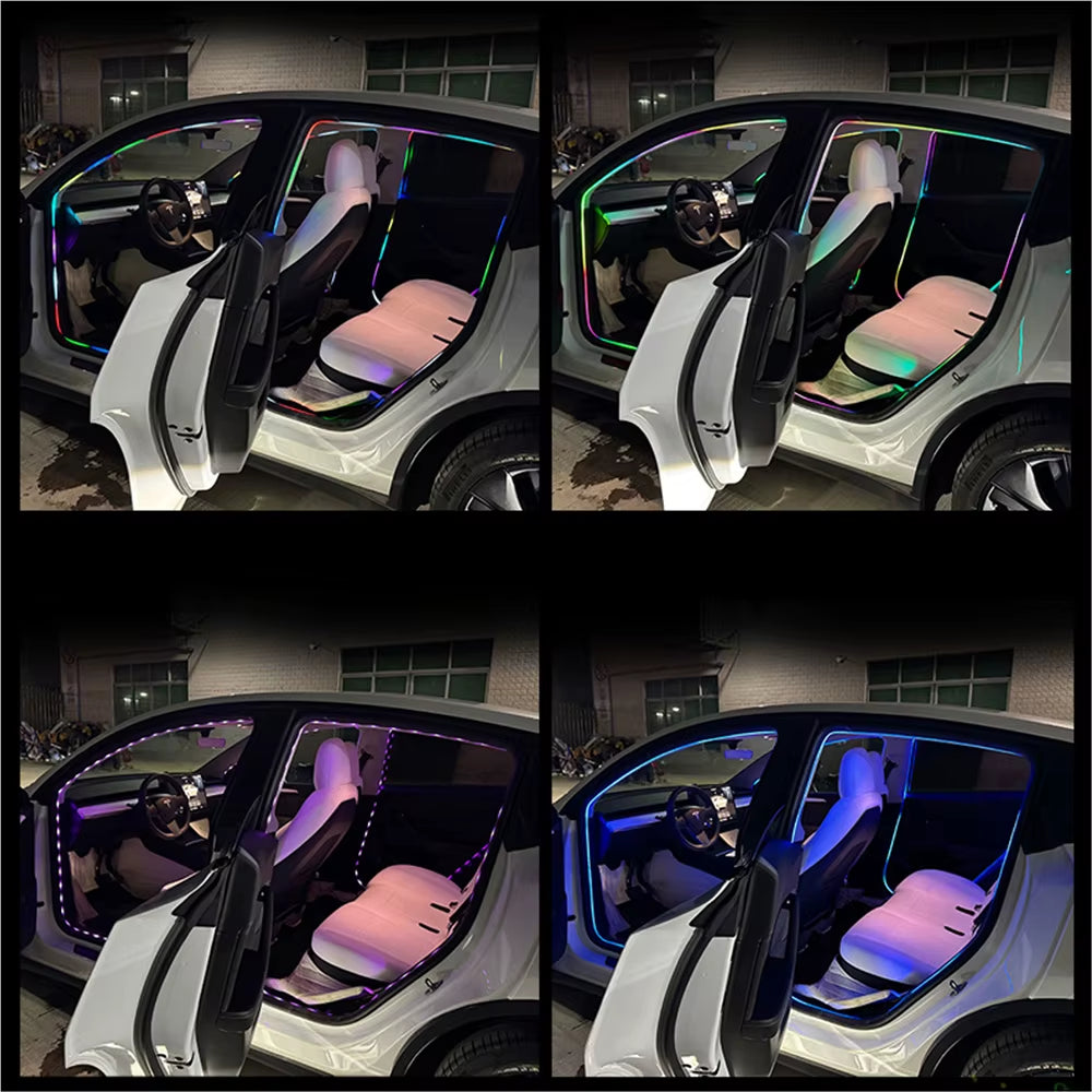 5In1 LED Interior Car Door Light Ambient Strips Light Car Decoration with Remote Control 8 Modes USB App Control Car Accessories