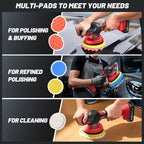 Cordless Car Buffer Polisher Kit W/ 2X2000Mah 21V Batteries, 6 Inch Car Buffer Waxer Kit W/ 6 Variable Speed & Extra 10 PCS Attachments, Polisher for Car Detailing,Boat Sanding,Scratch Removing