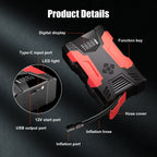 Car Jump Starter, 4000A Peak 30000Mah 150PSI Tire Inflator Digital Display LED Light