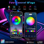 18 in 1 Dual Zone Symphony Streamer Car Ambient Light Interior LED Full Color RGB Neon Acrylic Strip Atmosphere Lighting Kit App