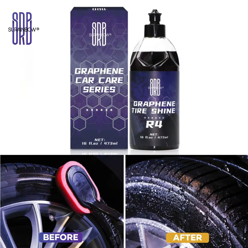 Graphene Tire Shine Spray Coating, Oil-Based Tire Dressing, Long Lasting Deep Black Shine, UV Protection & Dirt Repellent, 473Ml
