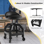 Rolling Garage Stool, 22.5”-27.5” Adjustable Mechanic Chair with Padded Seat, 330LBS Capacity, Tool Tray, Heavy Duty Creeper Seat, 360° Swivel Shop Stool for Workshop