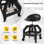 Rolling Garage Stool, 22.5”-27.5” Adjustable Mechanic Chair with Padded Seat, 330LBS Capacity, Tool Tray, Heavy Duty Creeper Seat, 360° Swivel Shop Stool for Workshop